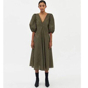 Ganni Seersucker Check Midi Dress SZ 38 US 6